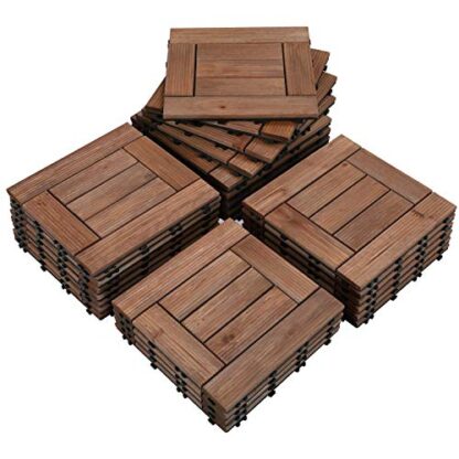 27PCS Wooden Flooring Patio Deck Tiles Interlocking Tiles Patio Solid Wood and Plastic Indoor&Outdoor 12 x 12in Brown - Image 10