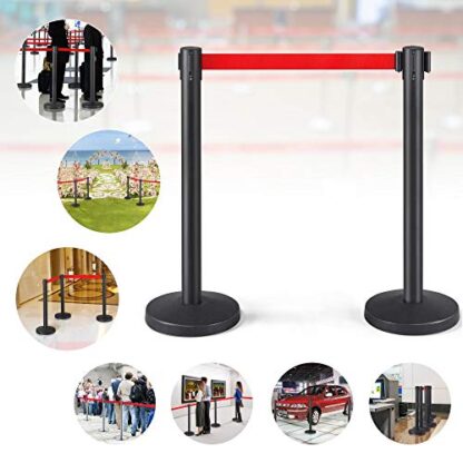 Set of 2 Red Retractable Belt Crowd Control Stanchion/Queue Line Barrier/Post/Ropes/Pole Black - Image 7