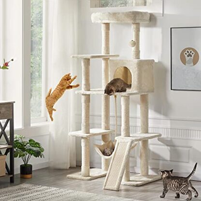 63in Multi-Level Cat Tree for Indoor Cats, Cat Tower Cat Condo w/Scratching Posts, Cat Activity Center Cat Climbing Stand Kitty Play House