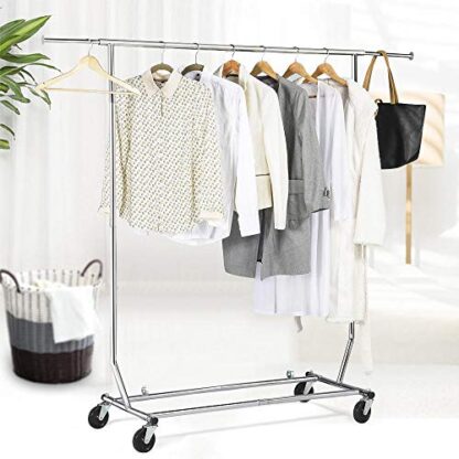 Commercial Clothing Garment Rack, Single Rail Clothes Hanger Freestanding Collapsible/ Folding/ Adjustable Heavy Duty Rolling Multi-Functional E