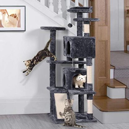 55''H Cat House Large Cat Tower w/ 2 Condos & Fur Ball & 3 Round Platform - Image 2