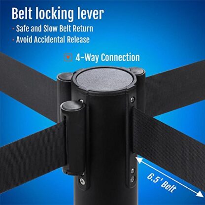 4-Pack Black Belt Stanchion Queue Barriers Security Pole Posts Crowd Control Stanchion with 6.5FT Retractable Belt Stanchion Set, - Image 8