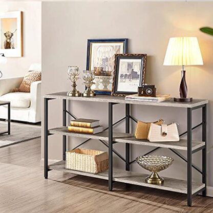 55 Inch Sofa Table Narrow Long with Storage, 3 Tiers Long Skinny Table for Hallway, Retro Sofa Console Table with Shelves for Living Room, X Des - Image 9