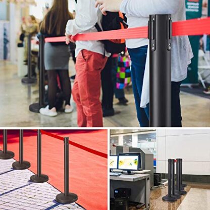 4-Pack Red Stanchion Post Rope Barriers - Heavy Duty Black Crowd Control Stanchions 36-Inch Height with 6.5 Feet Red Retractable Belt Easy Connect A - Image 2