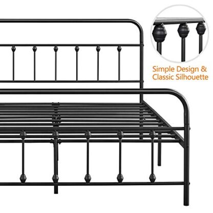 Classic Black Metal Bed Platform with High Headboard and Footboard Mattress Foundation,Stable Metal Slats Support,Under Bed Storage,Queen Size - Image 6