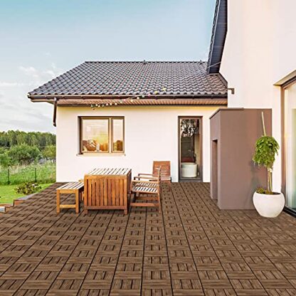 27PCS Patio Deck Tiles Interlocking Deck Tiles 12 x 12” Wood Floor Tiles Outdoor Flooring for Patio Garden Deck Brown - Image 3