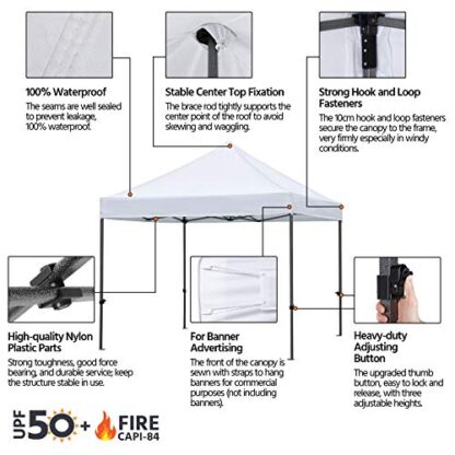 Commercial POP UP Canopy Tent, Folding Shade Sails Canopy, Portable Shade Instant Canopy with Wheeled Carry Bag, Bonus 4 Canopy Sand Bags, 10x10 - Image 7