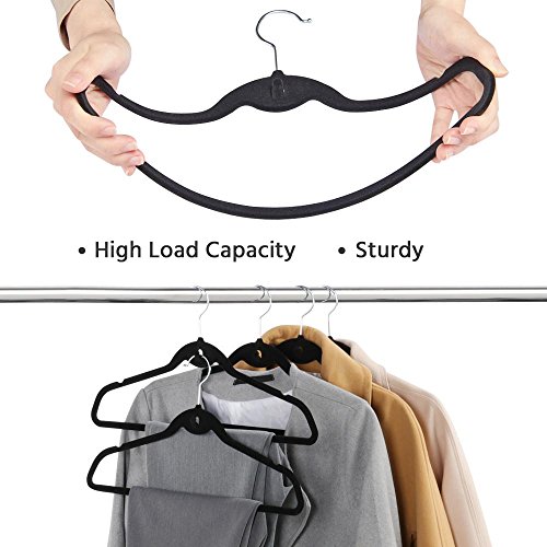 100 Pcs Cascading Non Slip Velvet Hangers Swivel Hook 7lb Capacity Black 