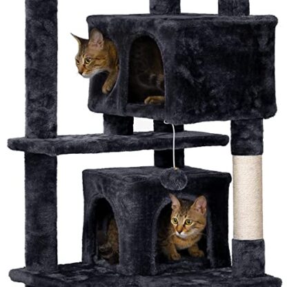 Cat Tree Condo Kitten Tower for Indoor Cats, 55 inches Multilevel Cat Scratching Post with Fur Ball & Round Platform & Funny Ladder - Image 3