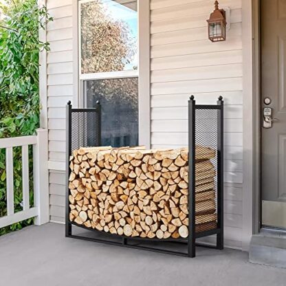 4ft Mesh Firewood Rack Outdoor Heavy Duty Firewood Log Rack for Patio/Garden, Large Wood Holder Firewood Storage Rack with Steel Tubular, Log St - Image 4