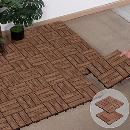 27PCS Patio Deck Tiles Interlocking Deck Tiles 12 x 12” Wood Floor Tiles Outdoor Flooring for Patio Garden Deck Brown - Image 6