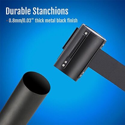 4-Pack Black Belt Stanchion Queue Barriers Security Pole Posts Crowd Control Stanchion with 6.5FT Retractable Belt Stanchion Set, - Image 2