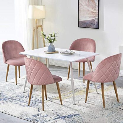 Set of 4, Pink Dining Chairs Living Room Velvet Chairs Soft Seat with Backrest Wooden Style Metal Legs for Kitchen Dining Room Restaurant Cafe - Image 2