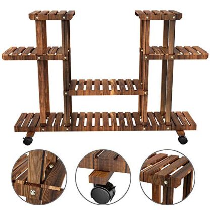 4-Tier Wooden Indoor Plant Stands Rolling Flower Display Shelf Storage Rack Ladder Stand Rack Corner Plant Stand for Living Room/Balcony/Patio/Y - Image 7