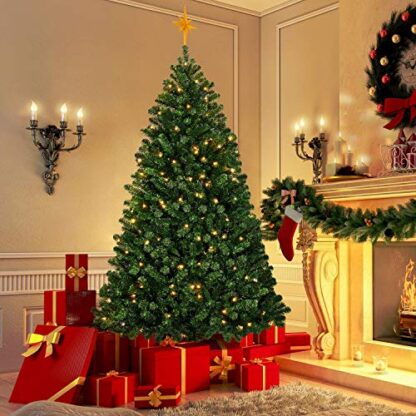 6ft Prelit Artificial Hinged Christmas Pine Tree Prelighted Holiday Xmas Tree for Home Party Decoration with 300 Warm White Lights and 818 Branc - Image 8