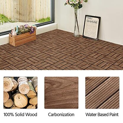 27PCS Patio Deck Tiles Interlocking Deck Tiles 12 x 12” Wood Floor Tiles Outdoor Flooring for Patio Garden Deck Brown - Image 4