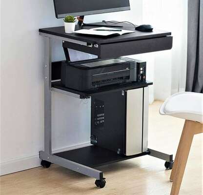 Mobile Computer Desk Cart Rolling Laptop Desk PC Table Workstation with Drawer and Printer Stand Home Office Furniture