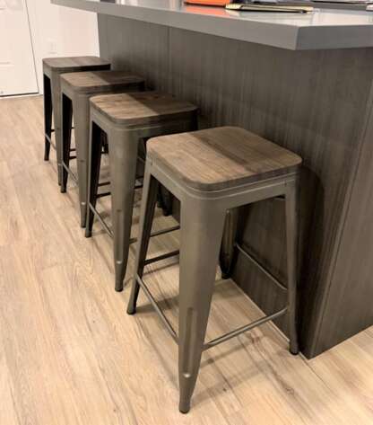 Set of 4, 24 inches Metal Bar Stools Counter Stool Indoor/Outdoor Stackable Barstools Counter Wood Top/Seat Bar Stools , Gunmetal