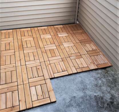 27PCS Natural Wood Deck Tiles Interlocking Patio Deck Tiles Solid Wood and Plastic Indoor&Outdoor 12 x 12in