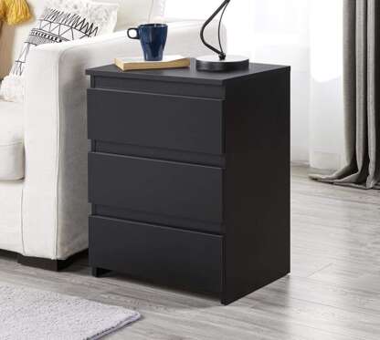 Set of 2 Black End Table with 3 Drawers, Modern Side Tables for Living Room Accent Tables Large Capacity Storage Cabinet for Home Office, Simple Desig