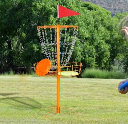 Portable Disc Golf Basket, Practice Target Steel Hole Heavy Duty Disc Golf Goals Catcher, Orange