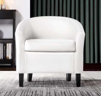 Accent Chair Barrel Chair Faux Leather Club Chair Arm Chair for Living Room Bedroom Reception Room White