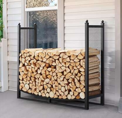 4ft Mesh Firewood Rack Outdoor Heavy Duty Firewood Log Rack for Patio/Garden, Large Wood Holder Firewood Storage Rack with Steel Tubular, Log St