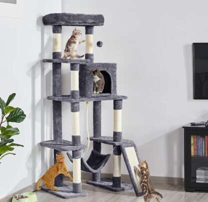 63in Multi-Level Cat Tree for Indoor Cats, Cat Tower Cat Condo w/Scratching Posts, Cat Activity Center Cat Climbing Stand Kitty Play House