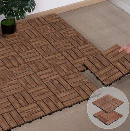 27PCS Patio Deck Tiles Interlocking Deck Tiles 12 x 12” Wood Floor Tiles Outdoor Flooring for Patio Garden Deck Brown