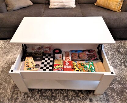 Lift Top Coffee Table w/Hidden Storage Compartment and Storage Shelf - Lift Tabletop for Living Room Reception Room, White