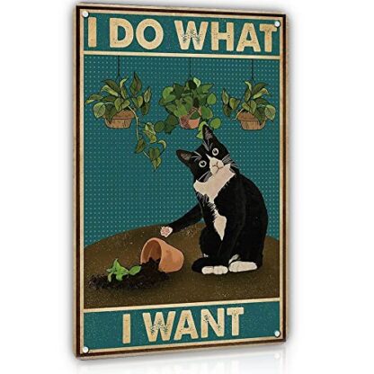 8" x 12" Funny Black Cat Decor Metal Tin Sign- I Do What I Want - Cute Cat Funny Metal Poster Wall Art Decor Sign