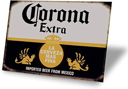 8x12 inches Retro Vintage Tin Sign, Corona Beer from Mexico, Home Bar Man Cave Decor, 8"x12"/20x30cm La Cerveza Beer Bar Sign, Home Party Bar Retro