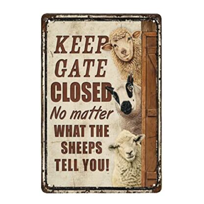 8" x 12" Sheep Farm Keep Gate Closed Metal Signs Tin Sign Funny Novetly Caution Sign Metal for Farmhouse Fence House Wall Gate