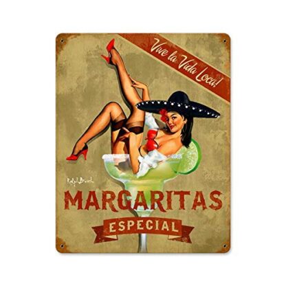 8x12 inch Retro Vintage Metal Plaque Sign Pin Up Girl Margarita Especial Tin Sign for Home Bar Kitchen Pub Wall Decor Signs