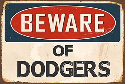 8x12inches Metal Decor Vintage Wall Tin Sign,Beware of Dodgers Warning Theme Props,Tin Signs Art Iron Painting Metal Plaque Vintage Wall Decor