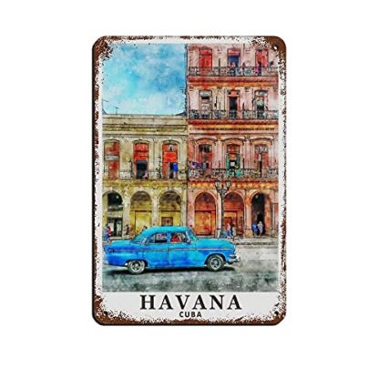 8x12 inch Vintage Travel Poster Havana Cuba Retro Poster Metal Tin Sign Chic Art Retro Iron Painting Bar People Cave Cafe Family Garage Poster Wall Decorate