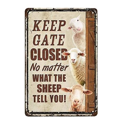 8" x 12" Sheep Funny Keep Gate Closed Metal Sign, Gift for Sheep Owners, Dcor Gate Home Wall Decoration Art Tin Sign Funny Novetly Caution Sign Metal