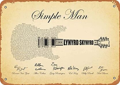 8x12Inch Aluminum Metal Sign tin Signs,Guitar Shaped Rock Lyrics Lynyrd Skynyrd Simple,Materials Iron Poster Painting Tin Sign Vintage Wall Decor