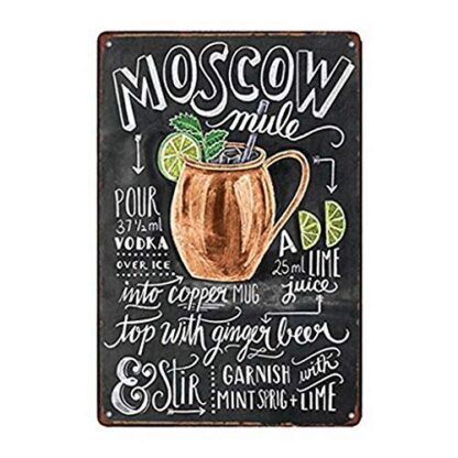 8x12 Inch Moscow Mule Cocktail Retro Metal Tin Sign Vintage Aluminum Sign for Home Coffee Wall Decor