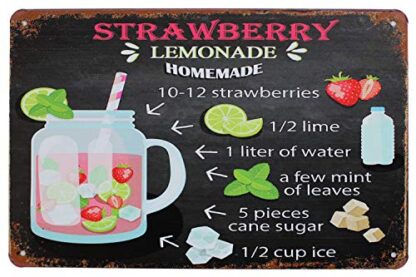 8x12 inch Strawberry Lemonade Homemade, Metal Tin Sign, Vintage Art Poster Plaque Kitchen Home Wall Decor