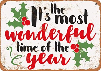 8x12 inch Vintage Retro Collectible Metal Tin Sign The Most Wonderful Time Of The Year Holly Christmas Poster Wall Decoration For Home Bar Restaurant