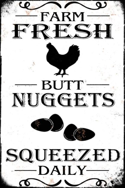 8 x 12 Inches Farm Fresh Nuggets Squeezed Daily Chicken Metal Tin Sign Wall Plaque for Home Kitchen Bar Coffee Shop