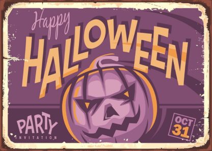 8x12 inch Retro Party Signs Happy Halloween Party for Wall Decor for Bars,Restaurants,Cafes Pubs