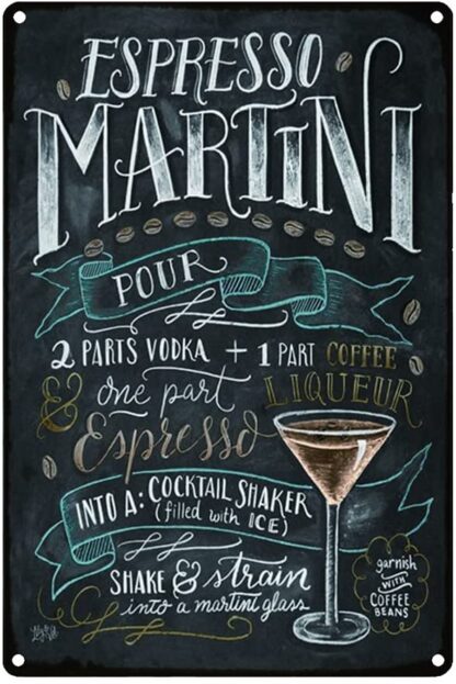 8x12 inch Cocktail Tin Sign, Cocktail Metal Tin Sign Wall Decor Bar Chalkboard Drawing Style Iron Painting Decoration