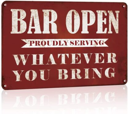 8x12 Inches Vintage Bar Open Metal Tin Sign, Funny Bar Sign Cafe Pub, Home Bar, Outdoor Patio Backyard Bar Signs, Retro Cute Metal Tin Signs