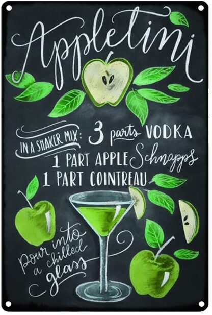 8x12 inch Cocktail Tin Sign, Cocktail Metal Tin Sign Wall Decor Bar Chalkboard Drawing Style Iron Painting Decoration