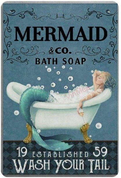 8x12 inch Mermaid & Co. Bath Soap Retro Metal Tin Sign Plaque Poster Wall Decor Art Shabby Chic Gift Suitable