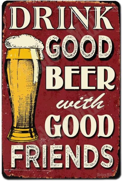 8"x12" Vintage Signs Bar Sign Funny Drink with Good Friends Retro Metal Tin Sign Bar Accessories Metal Tin Signs