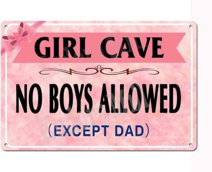 8"x12" Girl Cave Sign - Cute & Funny Girl Cave Metal Tin Sign Wall Decor Bedroom Door Girls Room Decor Home