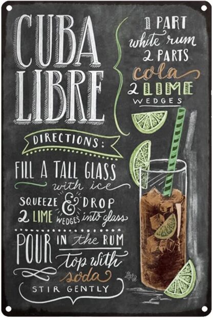 8x12 inch Cocktail Tin Sign, Cocktail Metal Tin Sign Wall Decor Bar Chalkboard Drawing Style Iron Painting Decoration